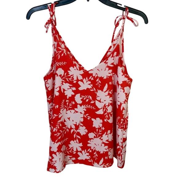 River Island Red & White Floral Print Tie-Strap Sleeveless V-Neck Top Size 10 - Picture 1 of 8